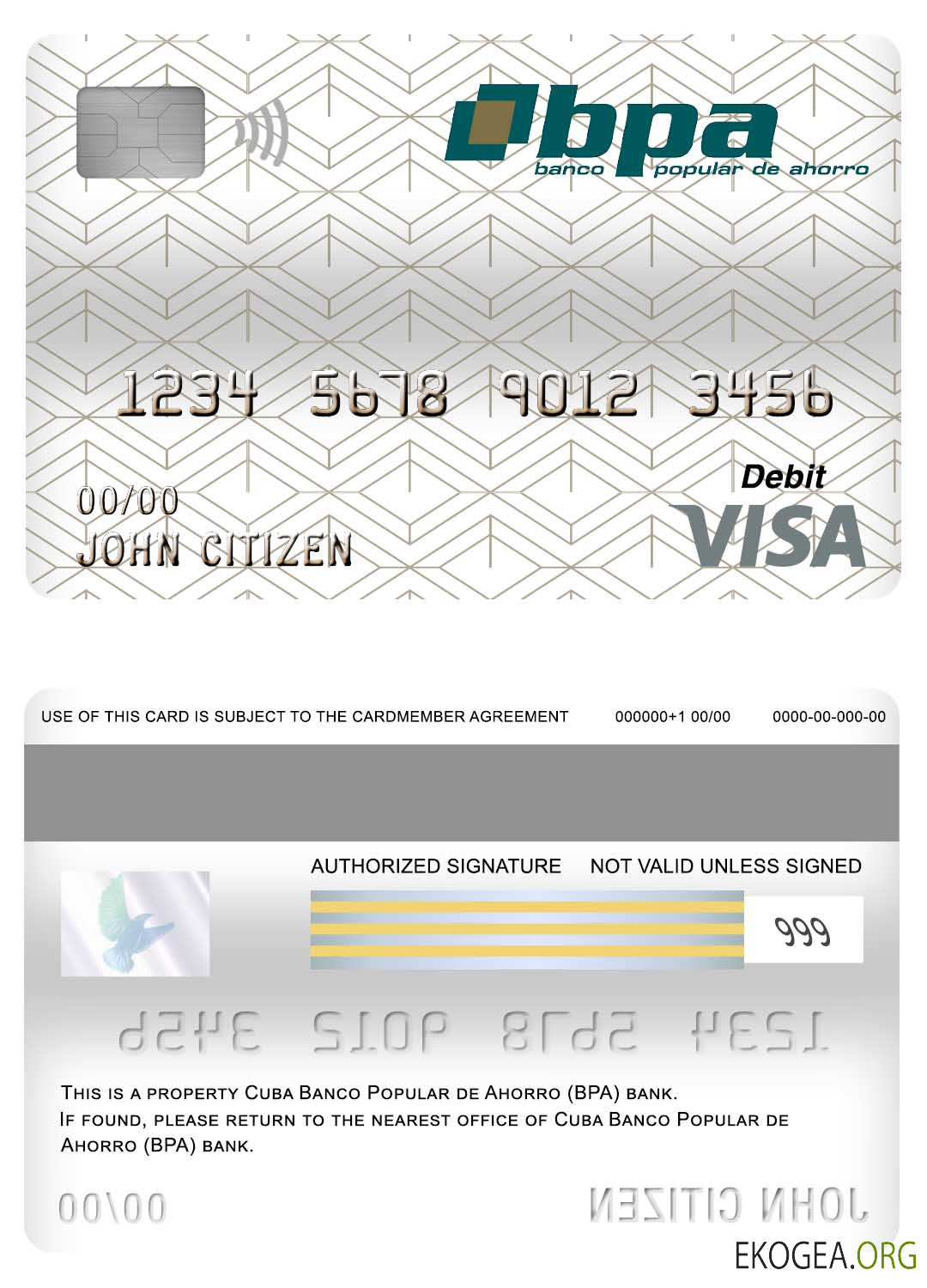 Carte de débit visa bancaire Cuba Banco Popular de Ahorro (BPA)